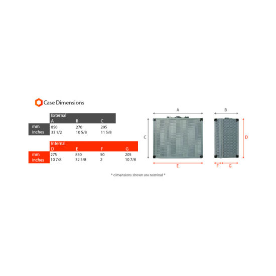 Long Silver Aluminium Flight Case 850X295X270mm