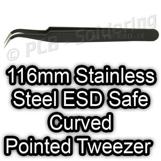 116mm Stainless Steel ESD Safe Curved Pointed Tweezer
